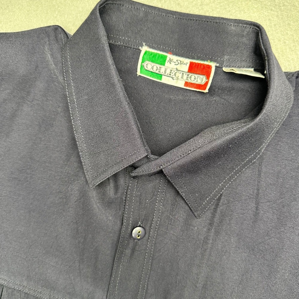 Alan Stuart Button Down Shirt Mens Large Navy Blue Short Sleeve Utility Pockets